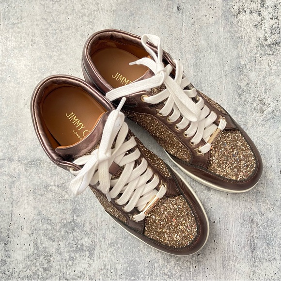 Jimmy Choo Miami Rose Gold Leather Women's Sneakers 37. Excellent condition. - Picture 3 of 8